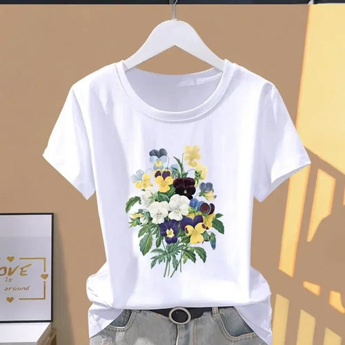 Women Print Floral Sports Fashion Casual Explosive Short Sleeve