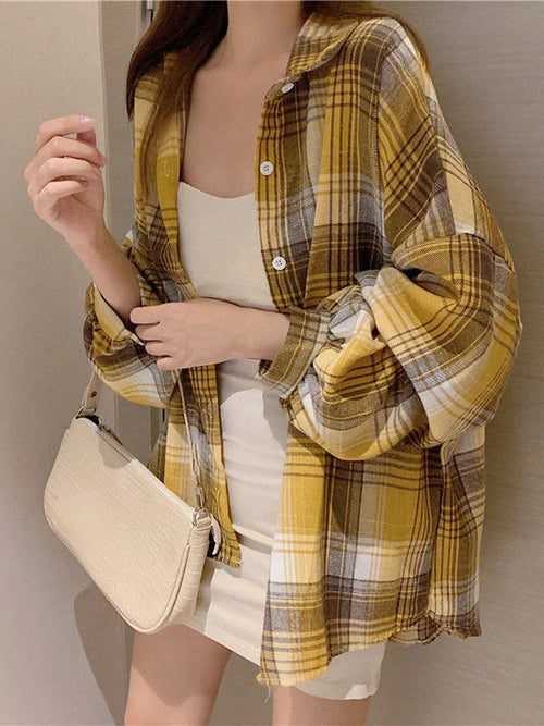 Plaid Shirt Women Autumn Long Sleeve Top Female Vintage Fashion Single