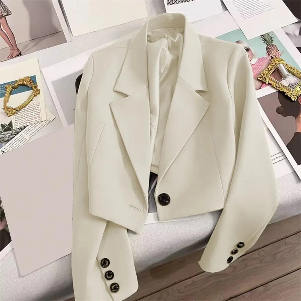 Casual Business Style Suit Coat Solid Color Suit Coat Elegant Women's Lapel Suit Coat with Single Button Closure Long for Casual