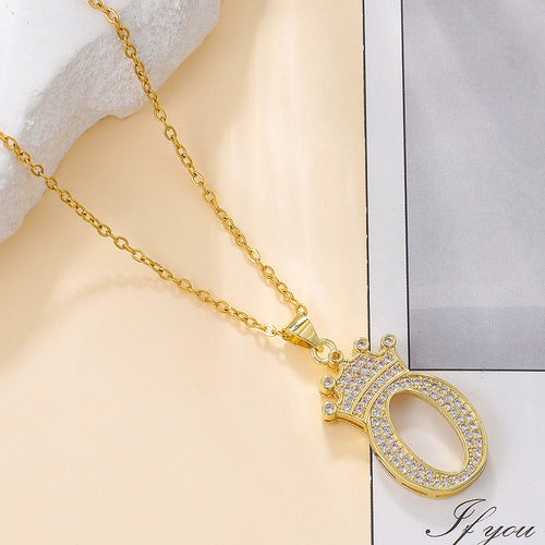 1PCS Fashionable Gold Diamond Crown Uppercase Letter Popular Pendant