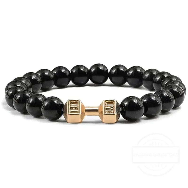 High Quality Men's Beaded Bracelet Natural Black Matte Agate Dumbbell Charm Bracelet Energy Fitness Barbell Fashion Jewelry