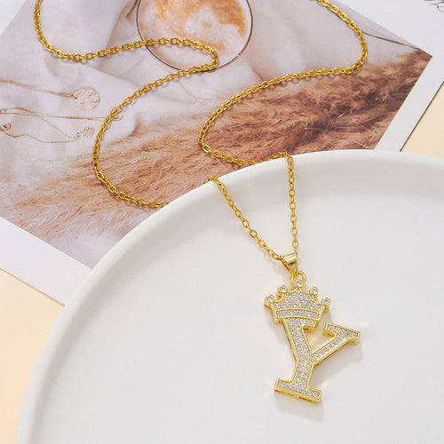 1PCS Fashionable Gold Diamond Crown Uppercase Letter Popular Pendant