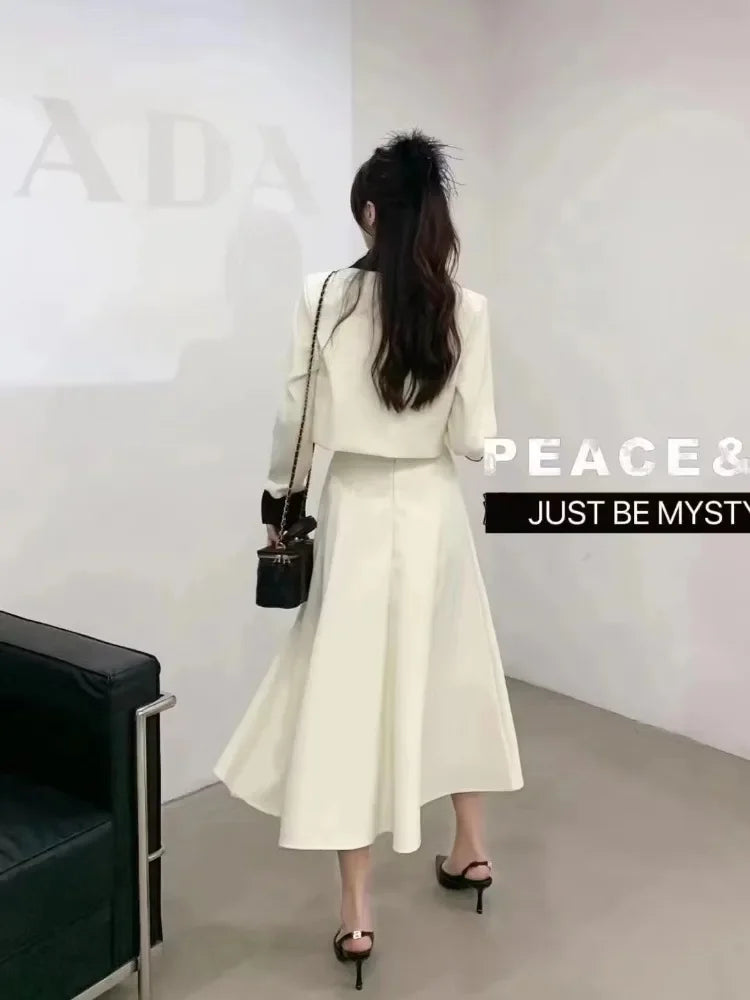 Insozkdg Autumn High Quality Ensemble Femme 2 Piece Sets Women Outfits Fashion Short Jacket Coat + Pleated Skirt Two Piece Set