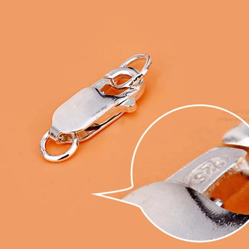 2pcs Real Pure Solid 925 Sterling Silver Lobster Clasp Hook Claw Buckle With Double Sealed Ring Connector Jewelry Findings