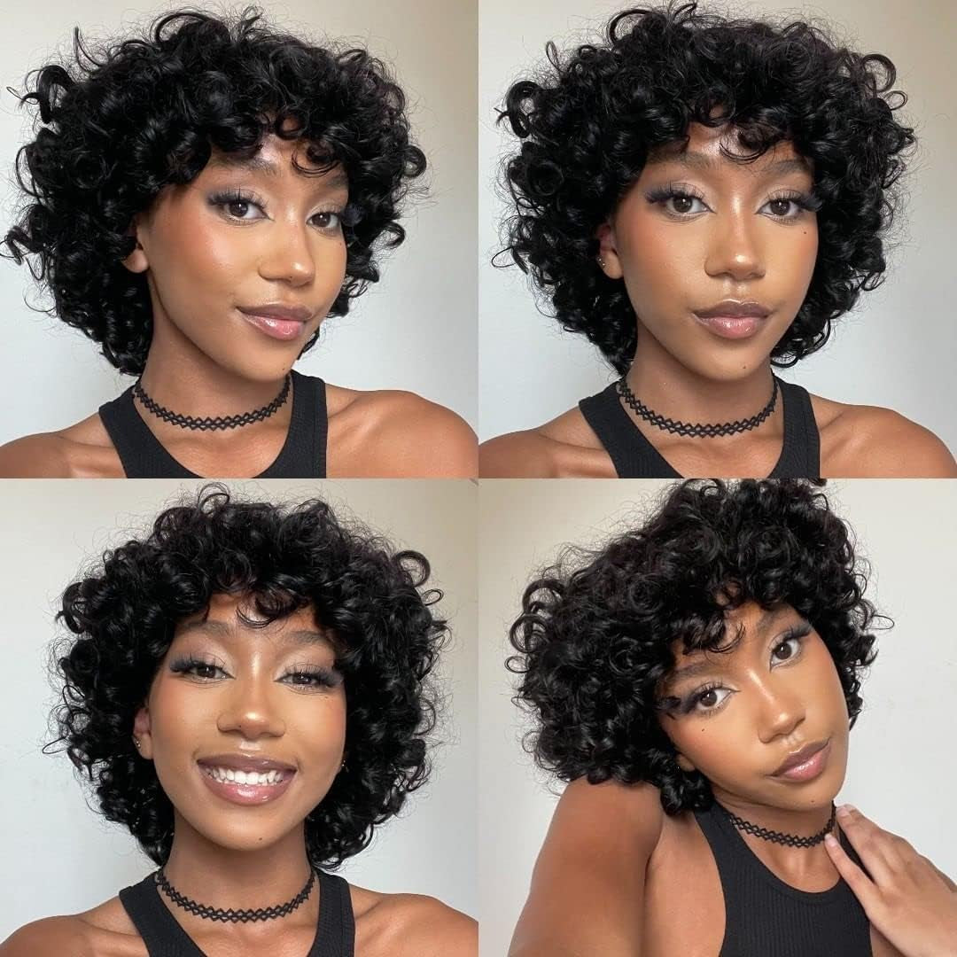 Brazilian Virgin Hair Short Bob Curly Wave Human Hair Lace Front Wigs with Baby Hair Full Lace Wigs Natural Color for Black Women 10Inch 130% Density Lace Front Wig