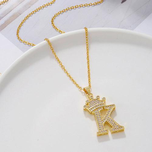 1PCS Fashionable Gold Diamond Crown Uppercase Letter Popular Pendant