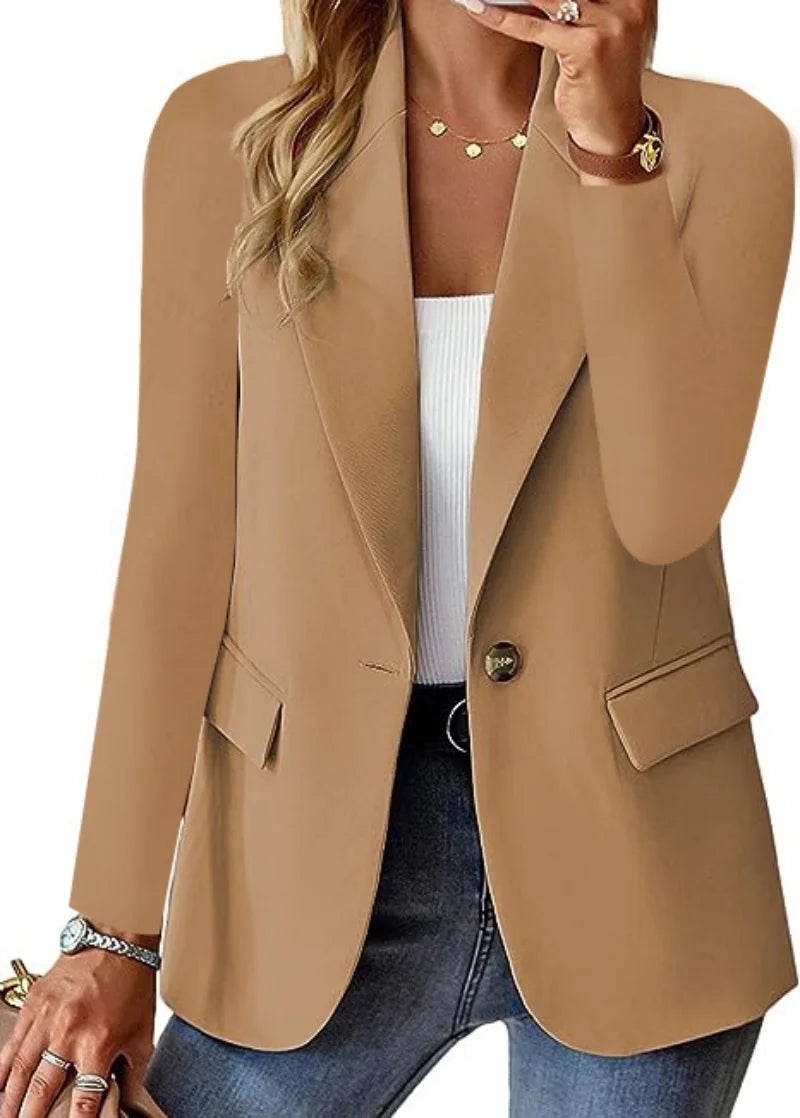 Olyvenn Sales Women's Fashion Solid Button Suit Coat Lapel Long Sleeve Hatless Casual Coat/Jacket Oversized Work Office Business