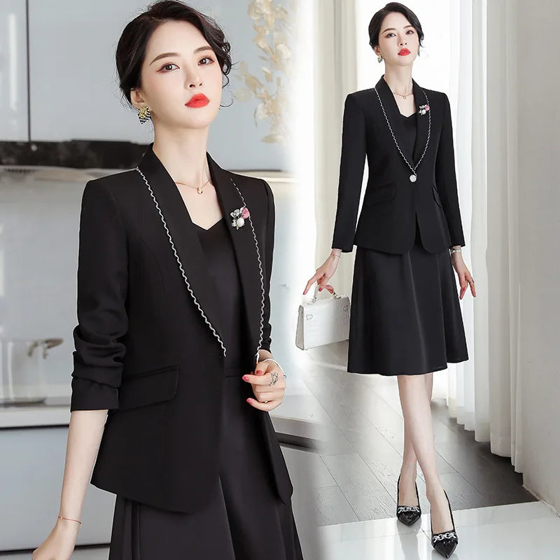 Blazer Inner Layer Matching Dress Two-Piece Set Women's Business Professional Suit Dress Workwear ElegantOL