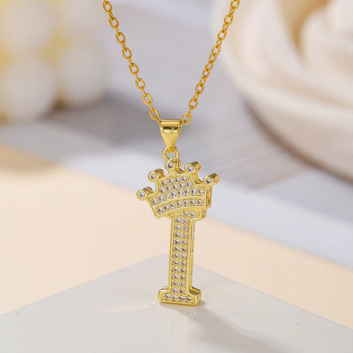 1PCS Fashionable Gold Diamond Crown Uppercase Letter Popular Pendant