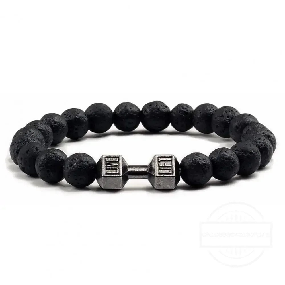 High Quality Men's Beaded Bracelet Natural Black Matte Agate Dumbbell Charm Bracelet Energy Fitness Barbell Fashion Jewelry