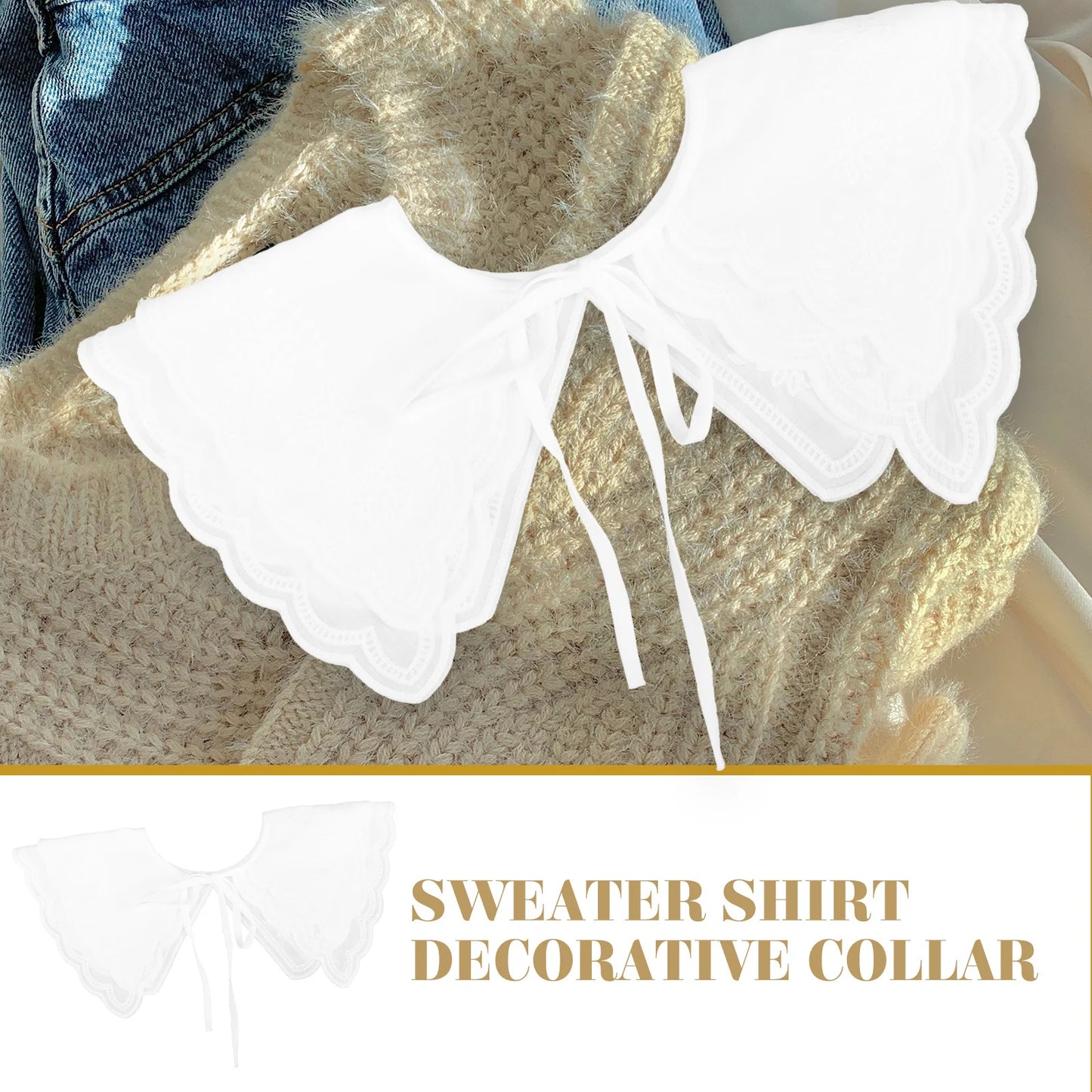 Exquisite Lace False White Stretchy Fashion Neckline Accessory For Women Wedding Party Wear Compatible With T-Shirts Sweaters