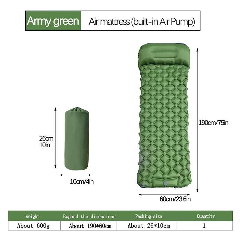 Outdoor Sleeping Pad camping tent Air Mat for Travel Backpacking Hiking Double Inflatable Mattress with Built-in Pillow Pump
