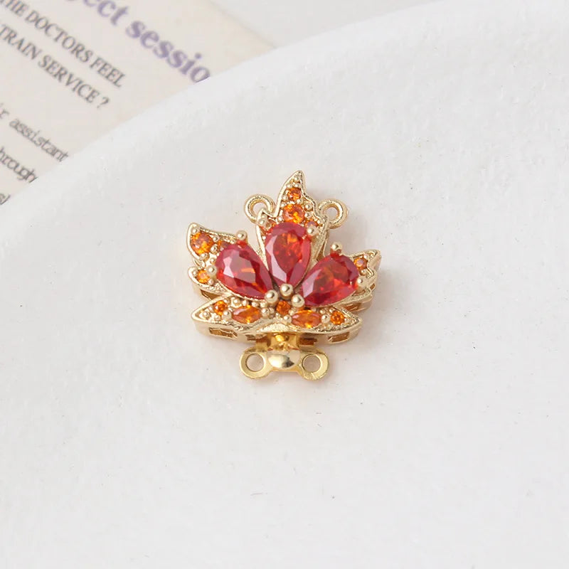 2 Sets 18K Gold Plated Brass Leaf Filigree Necklace Clasps Rhinestone Box Strand for DIY Bracelet Connectors Jewelry Making