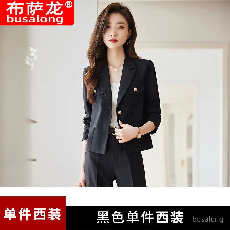 Long Sleeve Blazer Women's Professional Suit Spring Autumn Elegant Slim Fit Fashion Set Women's Workwear Business Formal Wear