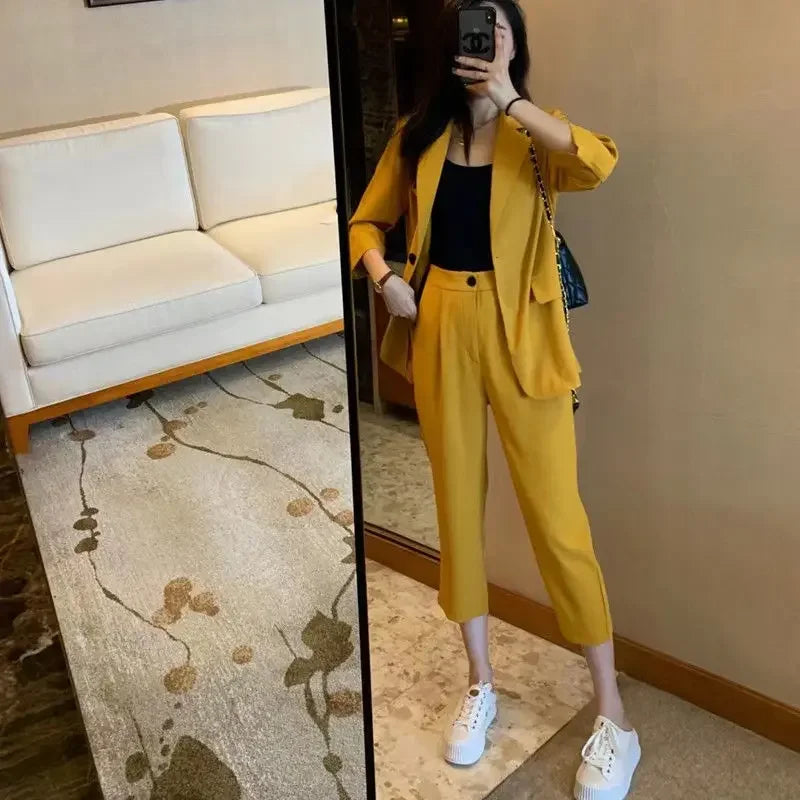 Casual Suit Jacket Two Piece Sets Women office Fall Outfits Fashion Women's Blazer and Pants Suits Set 2 Elegant Pieces JJ199