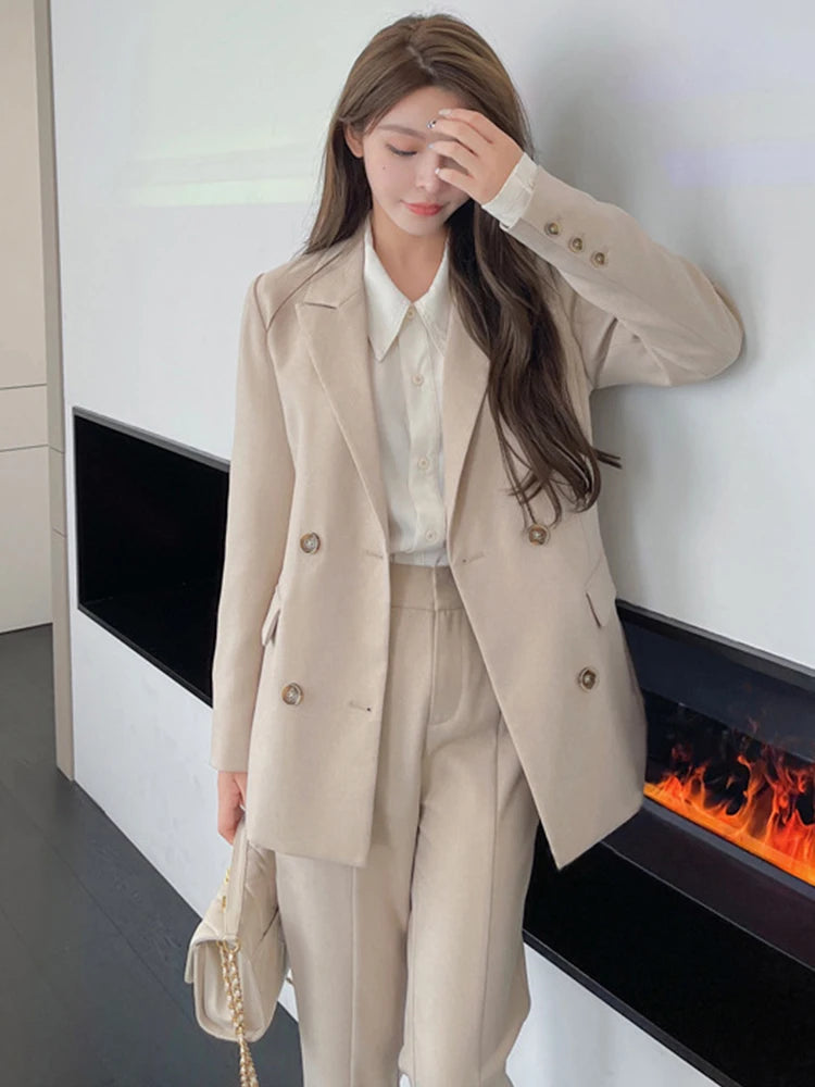 Fashion Spring Autumn Formal 2 Piece Outfit Suits Women Ladies Clothes Commute Casual Solid Tops Coat Blazer Suit Long Pants Set