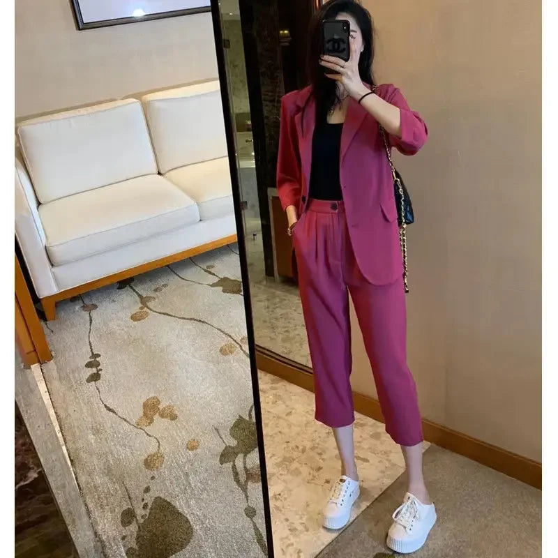 Casual Suit Jacket Two Piece Sets Women office Fall Outfits Fashion Women's Blazer and Pants Suits Set 2 Elegant Pieces JJ199