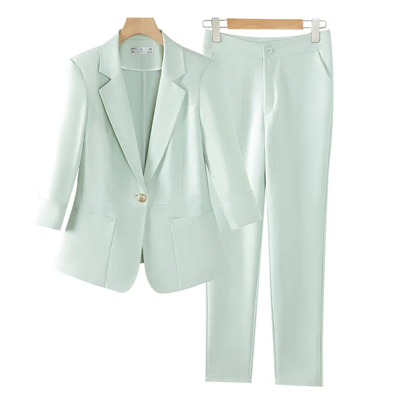 Casual Suit Set for Women, Summer Thin Style, High-End Feel, Petite Commuter, Professional and Elegant High-End Business Formal