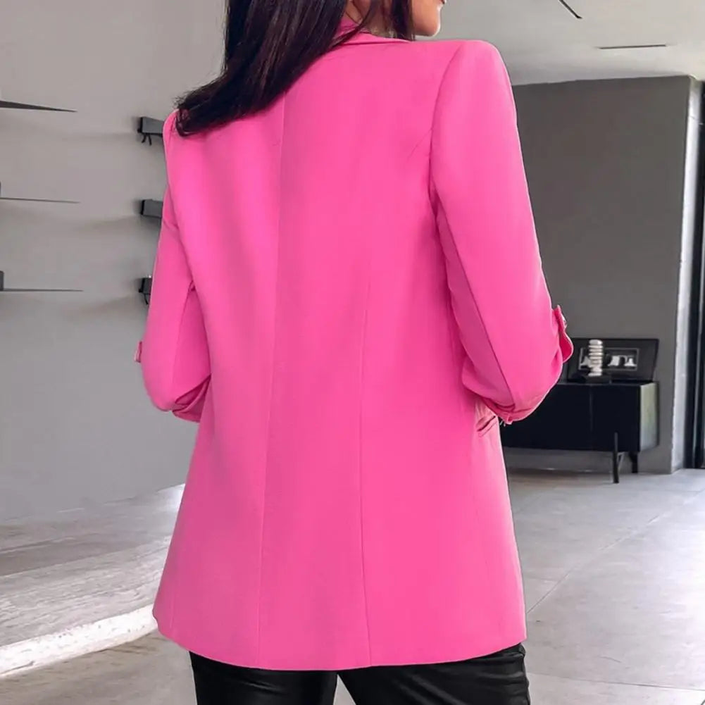 Business Elegant Suit Coat Women for Autumn Winter Long Sleeved Lapel Cardigan Solid Color Clothing