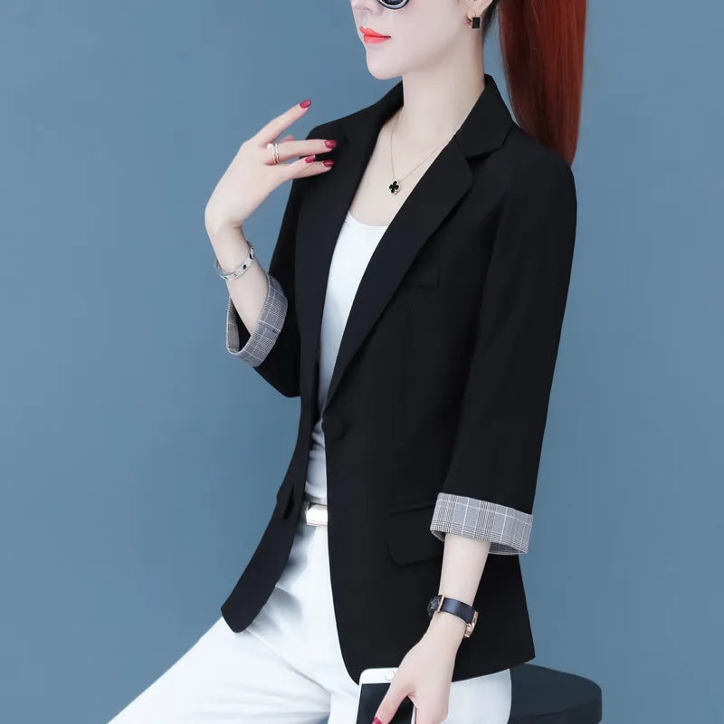 Spring Summer Women Blazers Jackets Casual Business Office Lady Blazer Suit Thin 3/4 Sleeve Coat Outwear Clothes Female Tops 749