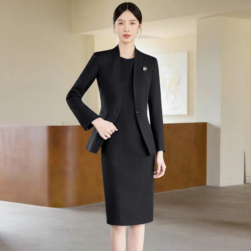 Formal Women Business Suits OL Styles Office Ladies Spring Autumn with Tops and Dress Career Interview Outfits Clothing Sets
