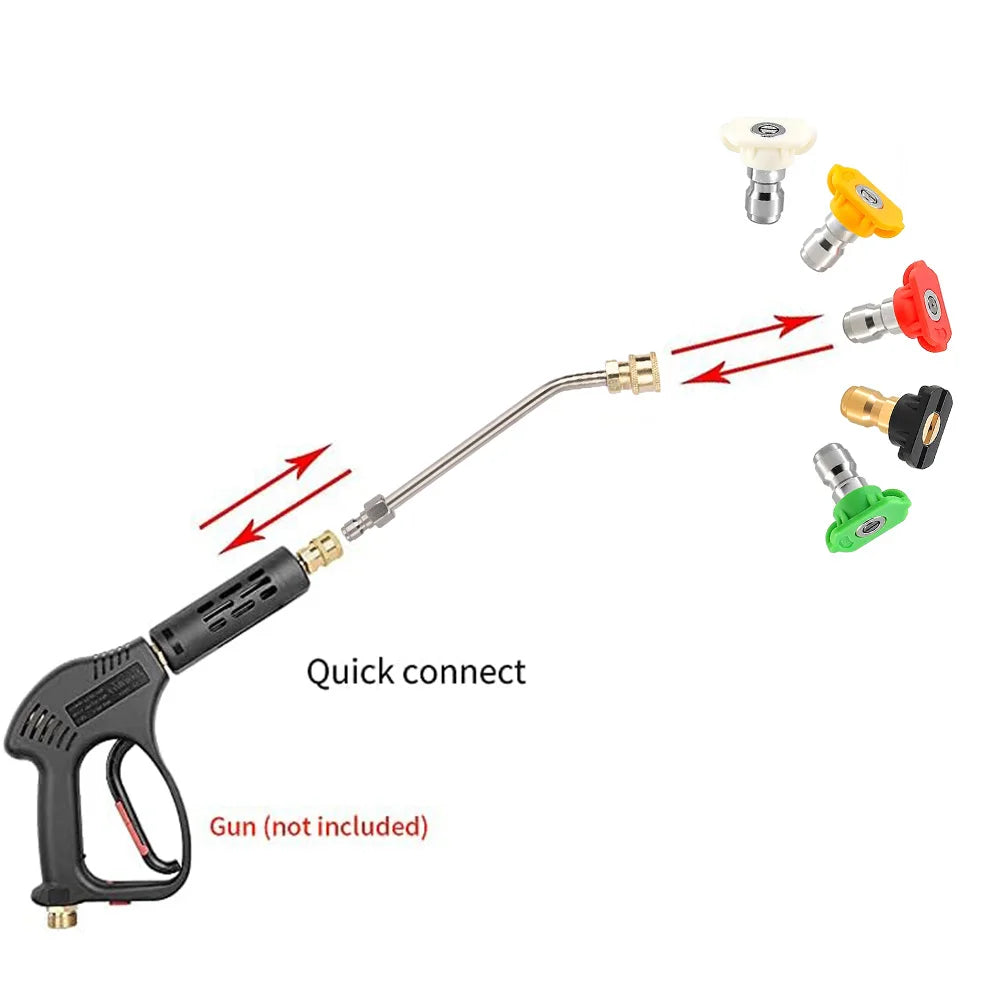 Cleaner Attachment, 30/90/270Degree, Extension Wand Angled for Gutter Cleaning with 5 Spray Nozzle Tips, 1/4 Inch Quick Connect