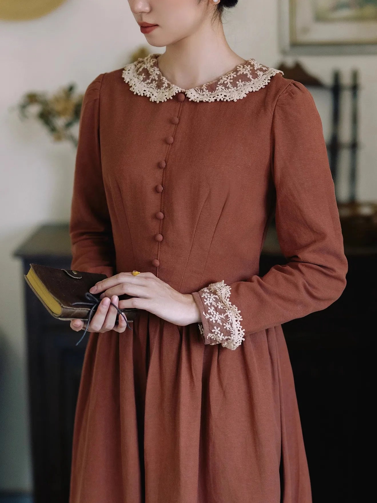 TIYIHAILEY Spring Autumn Women Cotton Linen Dresses With Lining Full Sleeve Long Maxi Ladies S-XL Lace Vintage 2025 New