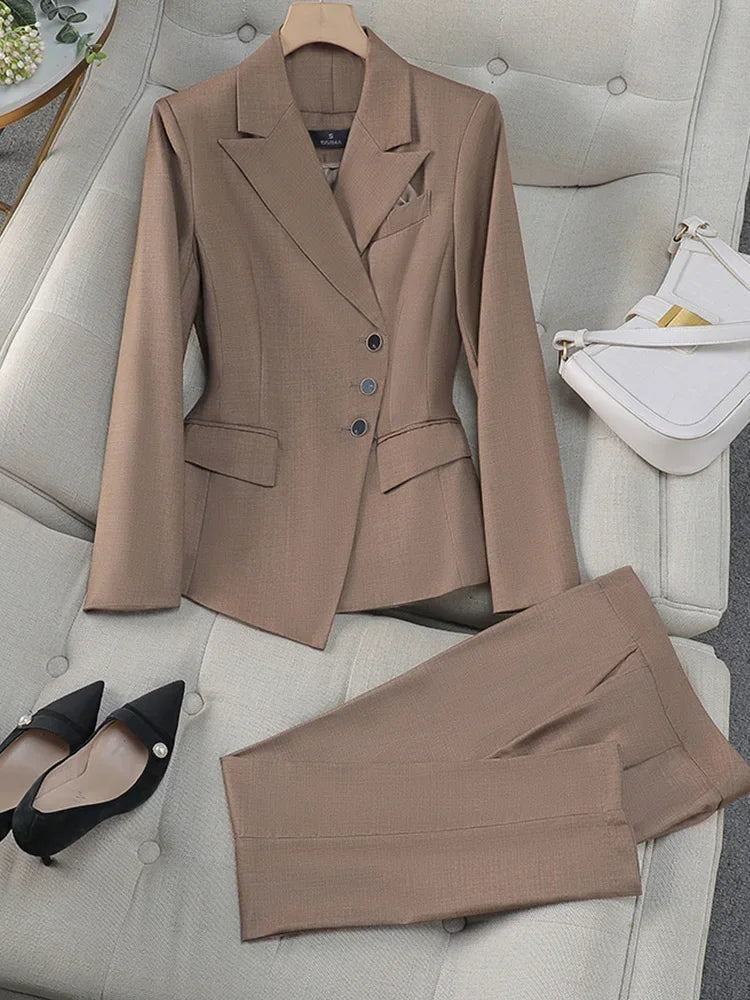 2025 New All Season Elegant 2 Piece Set for Women Pants with Single Breasted Zipper Casual Shirt Sleeve Office Business Workwea