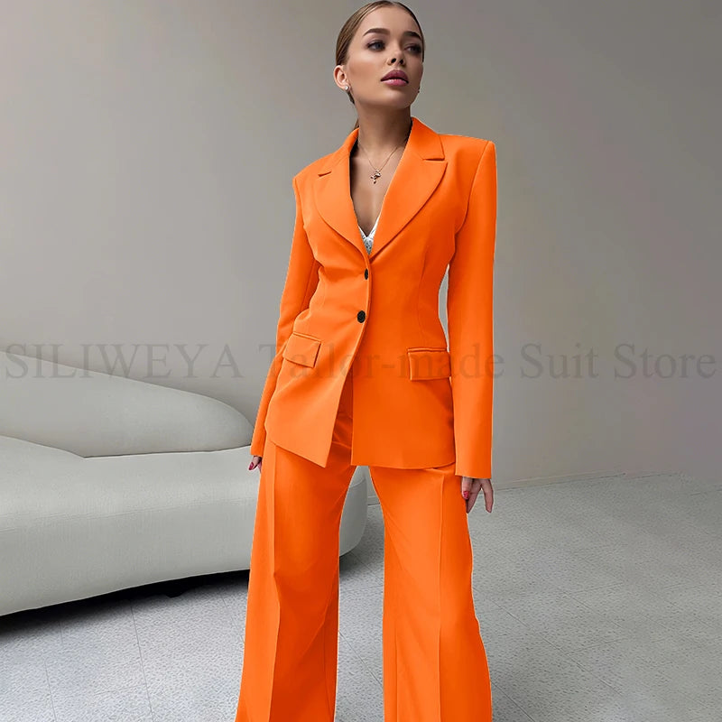 2024 Elegant Women Suit Two Piece Jacket Pants Single Breasted Female Clothing Slim Fit Formal Office Lady Wear Blazer Set