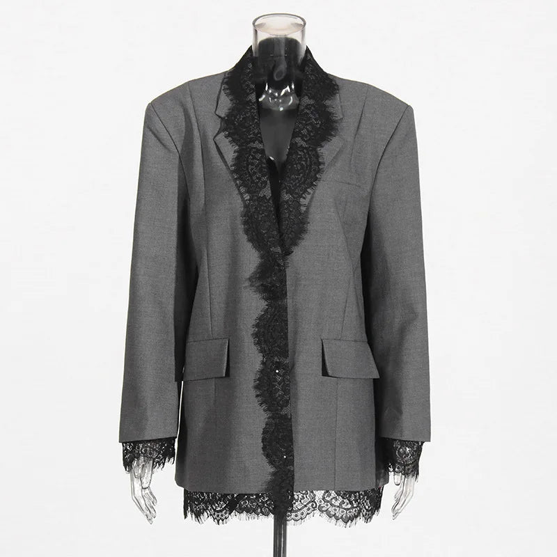 ZOCI Runway Look Women's Lace Patchwork Suit Jackets Notched Collar Female Blazers Fashion Design Coats Embroidery Tops 2024 New