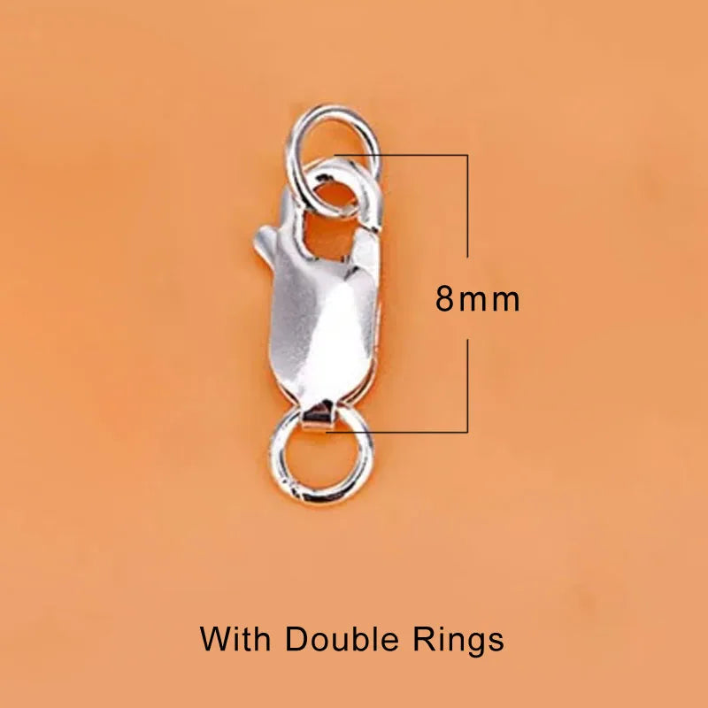2pcs Real Pure Solid 925 Sterling Silver Lobster Clasp Hook Claw Buckle With Double Sealed Ring Connector Jewelry Findings