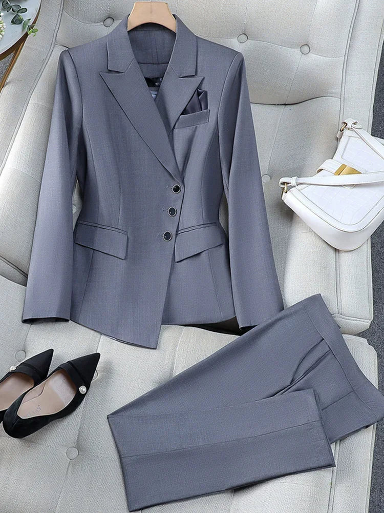 2025 New All Season Elegant 2 Piece Set for Women Pants with Single Breasted Zipper Casual Shirt Sleeve Office Business Workwea