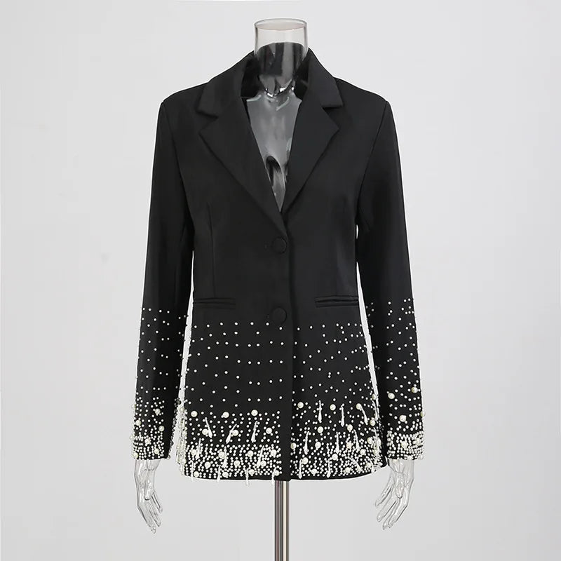 Luxury Formal Pearl Blazers Women Suit Coat Elegant Office Lady Blazer Outfit High Quality Elegant Runway Brand Designer