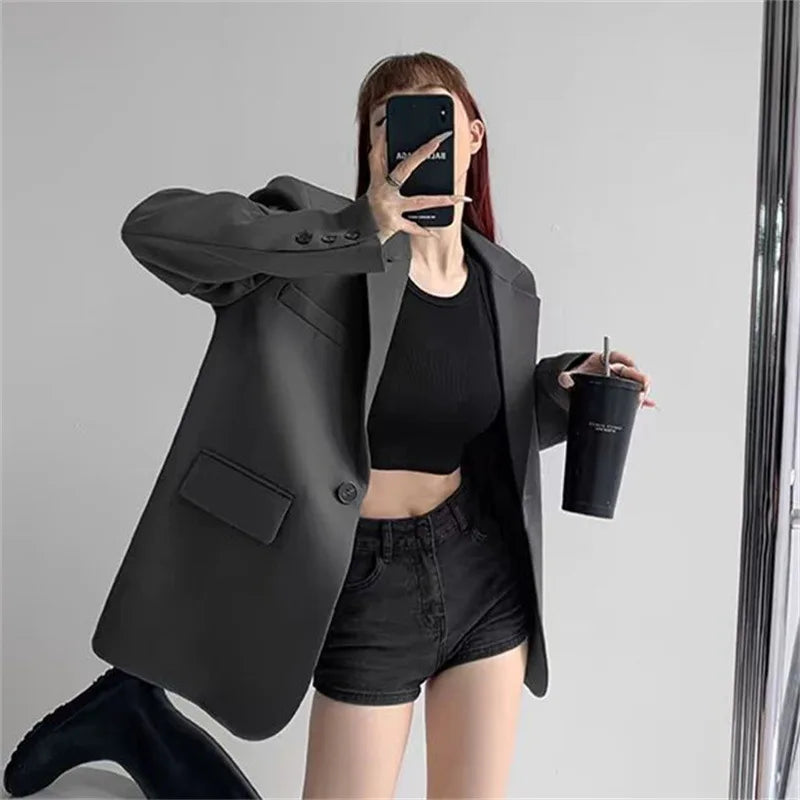 Korean Fashion Black Blazer Women Spring Autumn Coat High-end Loose Casual Long Sleeve Design Suits Chic Blazer Mujer New