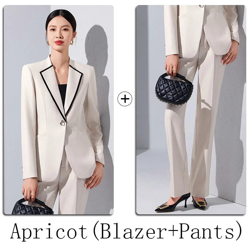 Elegant Single Button Blazer Suit Pant Sets for Women 2 Pieces Business Formal Office Outfit Autumn Plus Size Jacket Trousers
