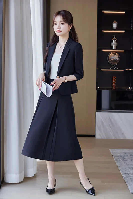 NAVIU Women Skirt Suits Spring Summer Solid Color Skirt Suits Jacket Single Button Ladies Clothes Sale Dropshipping