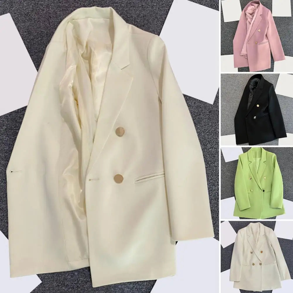 Lapel Long Sleeve Suit Jacket Elegant Lapel Double Breasted Suit Coat for Men Classic Business Outwear with Pockets Stylish