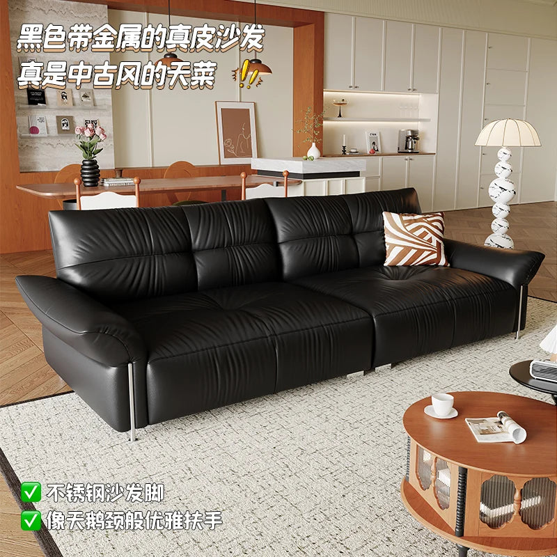 Leather sofa living room French retro style first layer cowhide high backrest cloud sofa antique style