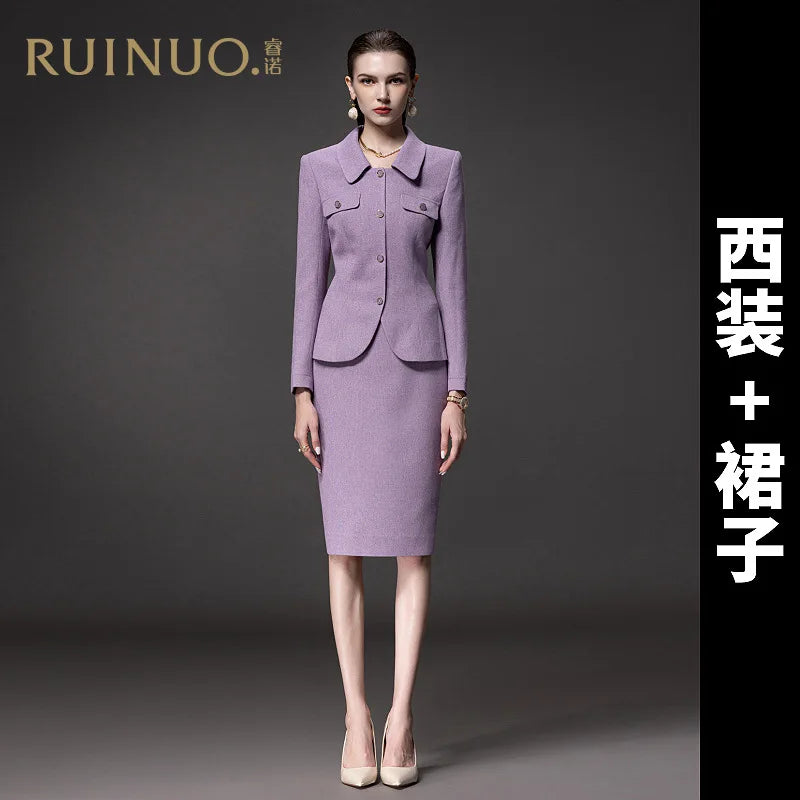 New Tweed Suits Women's Winter Professional Skirt 2Piece Set Female Work Wear Clothing OL Office Formal  костюмы женские Blazer
