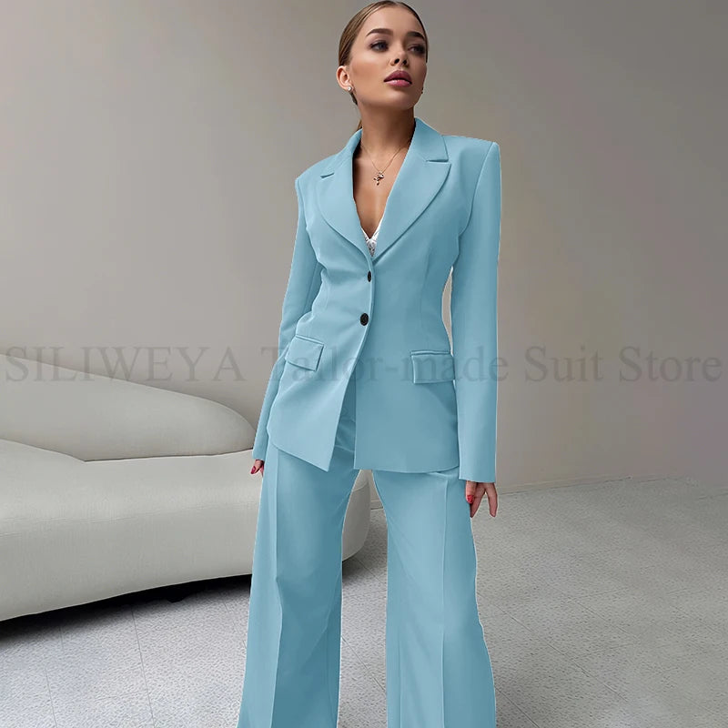 2024 Elegant Women Suit Two Piece Jacket Pants Single Breasted Female Clothing Slim Fit Formal Office Lady Wear Blazer Set