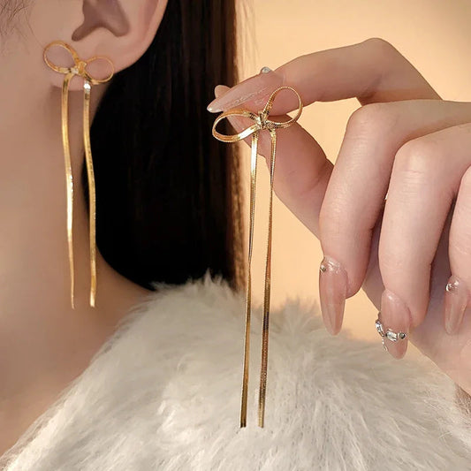 Stainless Steel Jewelry Wholesale Non-tarnish Herringbone Bow Earrings