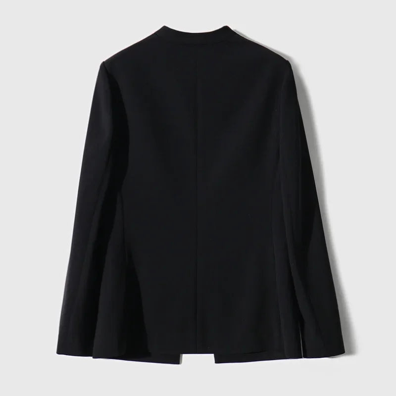 V-neck Outfits Casual Blazers Suits Slit Crop Flare Pants Sets Women Solid Triacetate Spring Autumn Slight Streh Elastic Waist