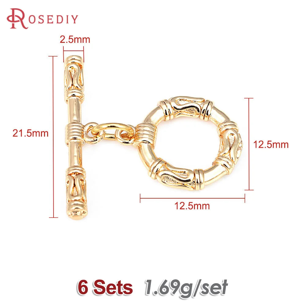 18K Gold Color Brass Round Shape Heart O Toggle Clasps Bracelet Connect Clasps Diy Jewelry Making Supplies Accessories for Women
