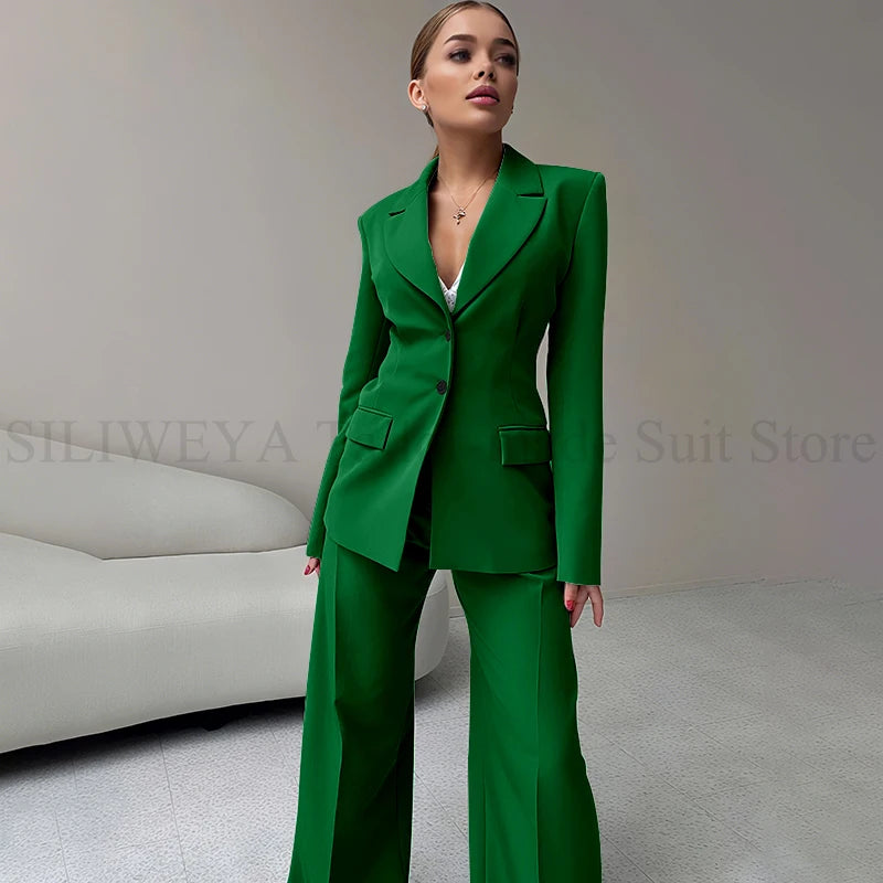 2024 Elegant Women Suit Two Piece Jacket Pants Single Breasted Female Clothing Slim Fit Formal Office Lady Wear Blazer Set