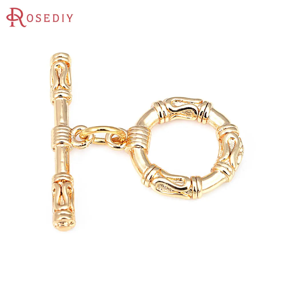 18K Gold Color Brass Round Shape Heart O Toggle Clasps Bracelet Connect Clasps Diy Jewelry Making Supplies Accessories for Women