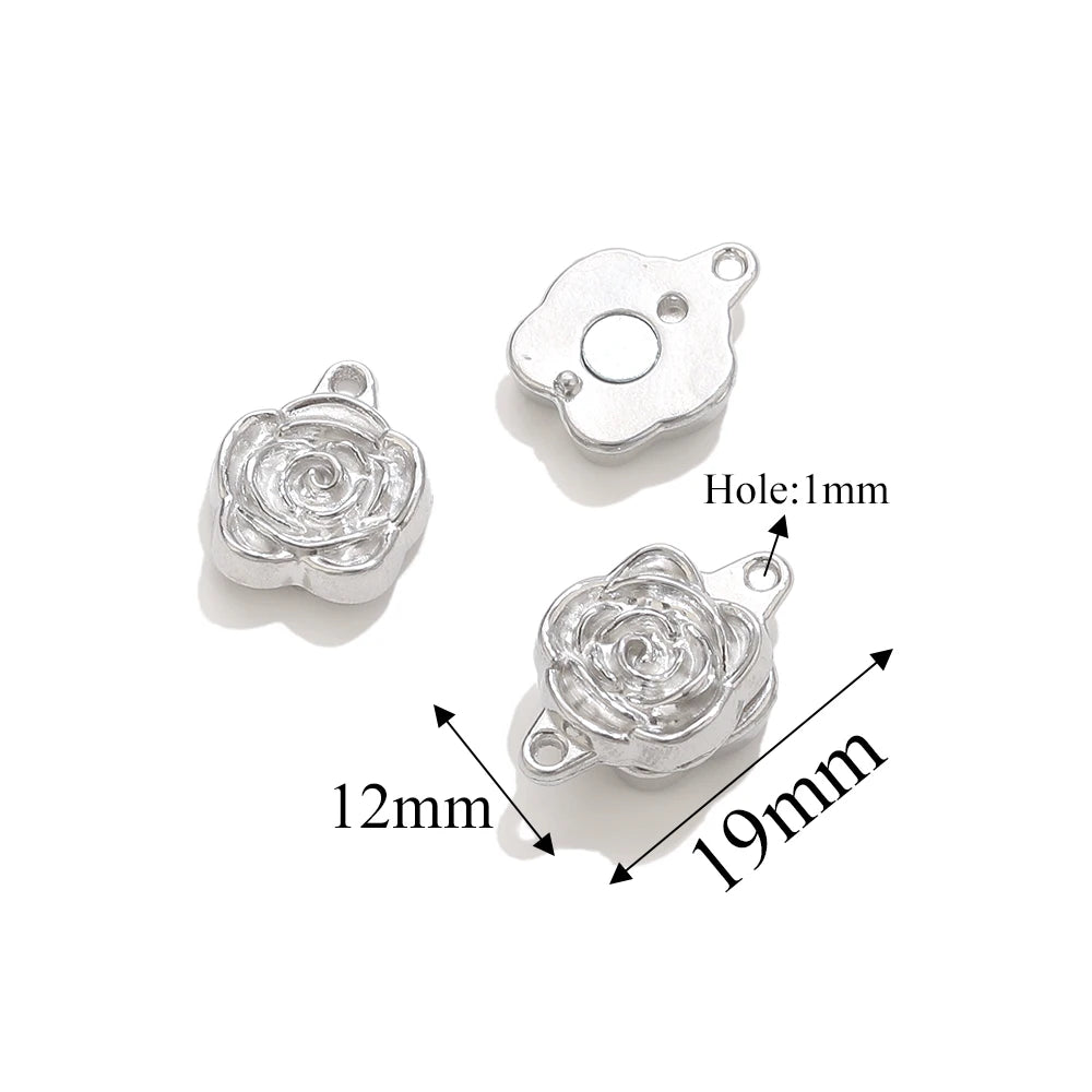 2pcs Stainless Steel Rose Flower Magnetic Connectors Clasps Magnet Charms End Cap for DIY Jewelry Making Bracelet Necklace Parts