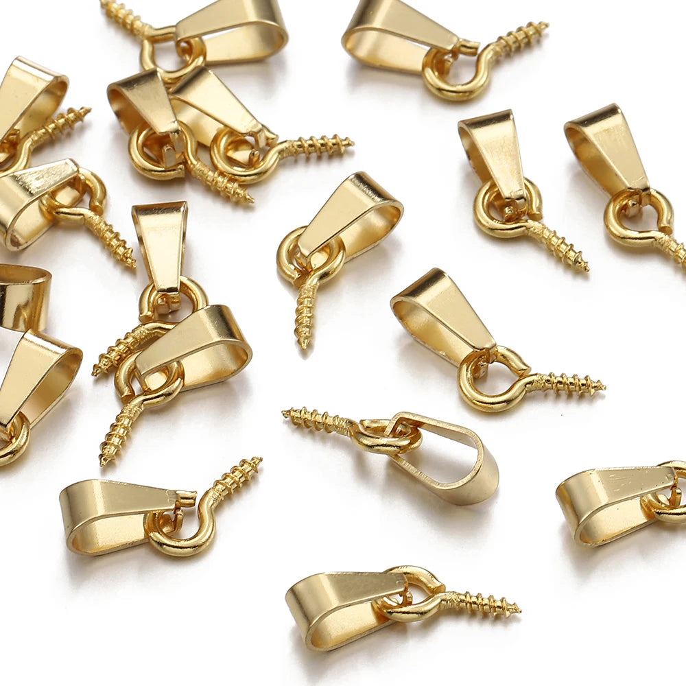 20pcs Stainless Steel Screw Eye Pins Bail Top Drilled Beads End Pendant Connectors for Jewelry Making DIY