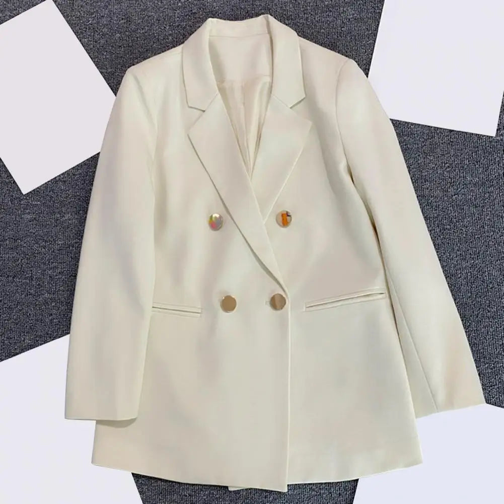 Commuting Style Suit Coat Elegant Lapel Double Breasted Suit Coat for Men Business Outwear with Pockets Solid Color Spring