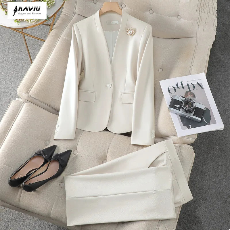 NAVIU Women's Sets Apricot Black Fashion For Women Pants 2 Piece Suits Outfits 2024 Formal Blazer Suit Pants Office Korean Style