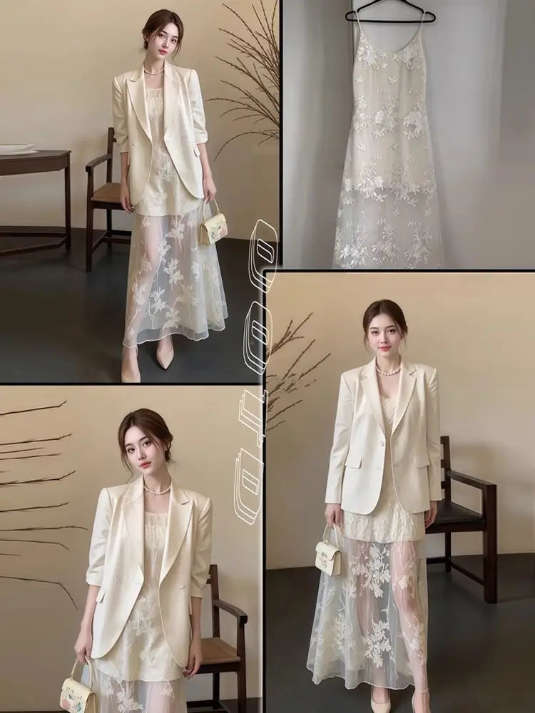 Blazer Oversize Women Women'S Summer Suit Satin-Effect Romantic Wash Simplicity Ruffle Skinny Translucent Delicate Overlay